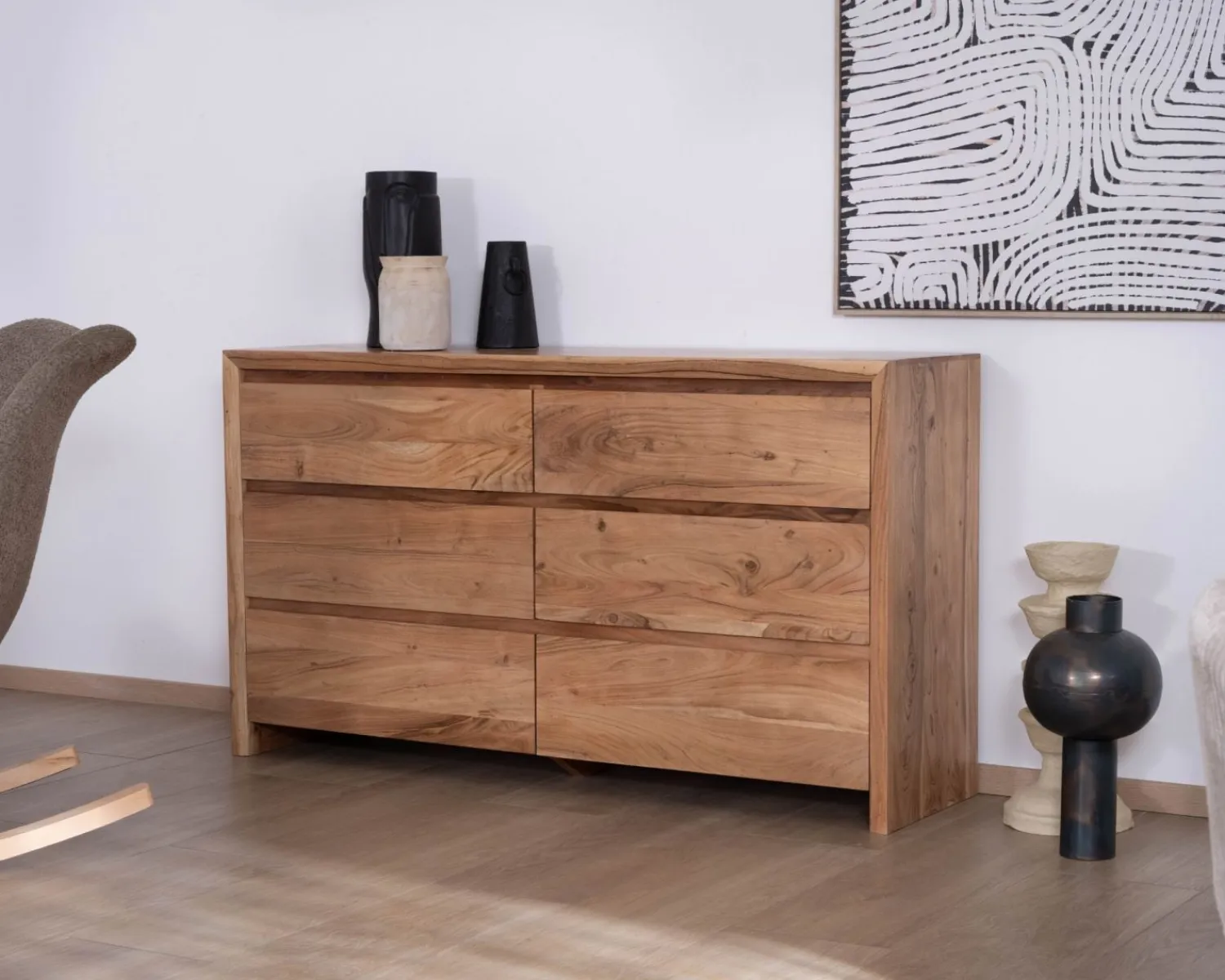 Meuble House Commode 6 tiroirs en acacia style scandinave "Lignum"