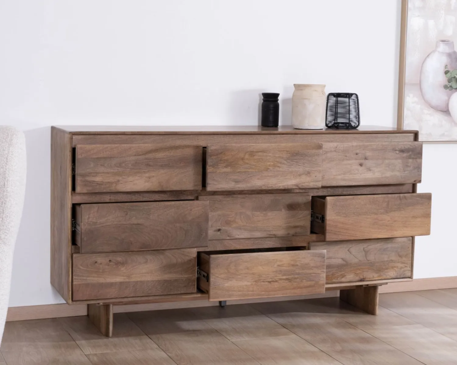 Meuble House Commode 9 tiroirs en bois massif de manguier "Geta" Style Japandi Sale