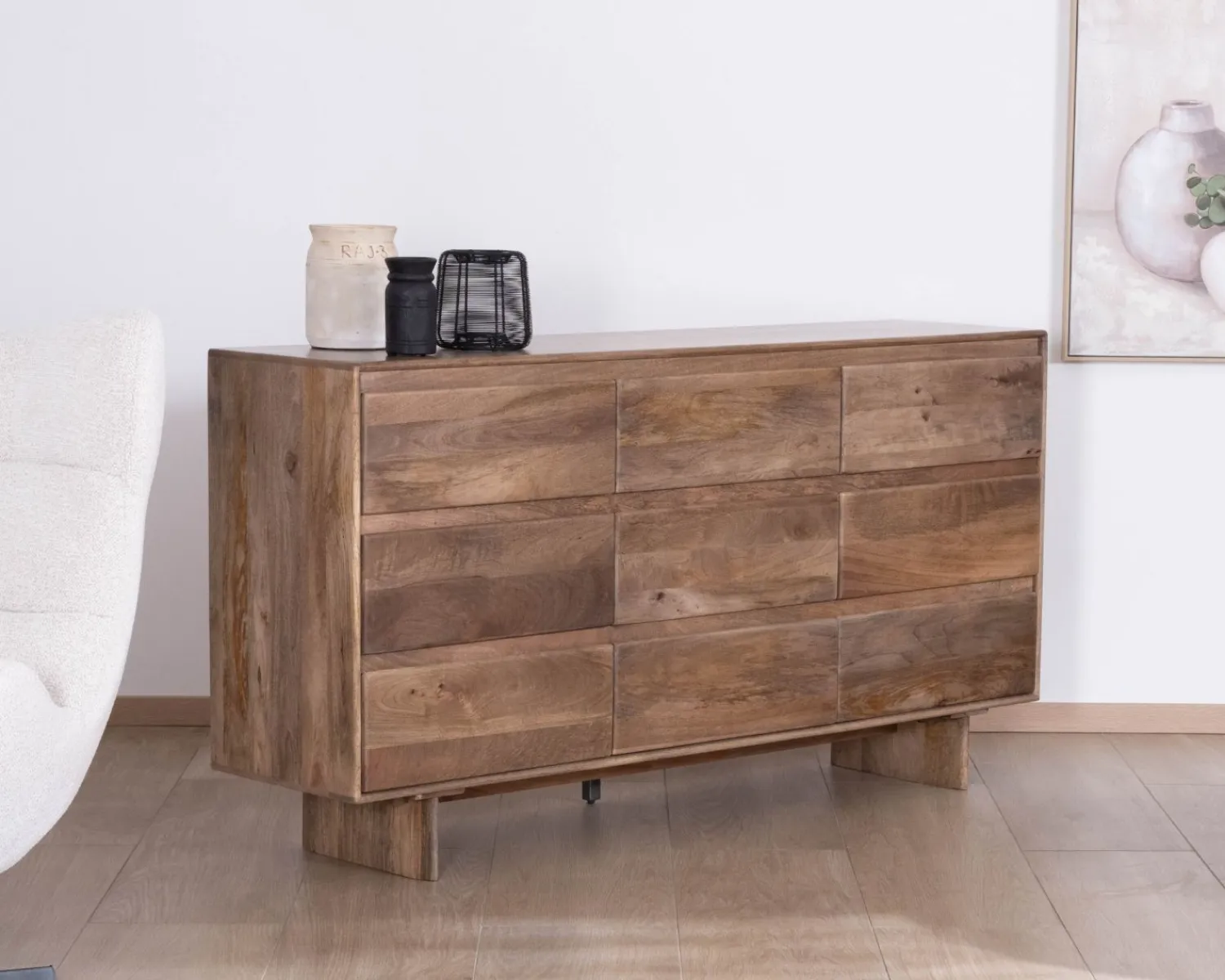 Meuble House Commode 9 tiroirs en bois massif de manguier "Geta" Style Japandi Sale