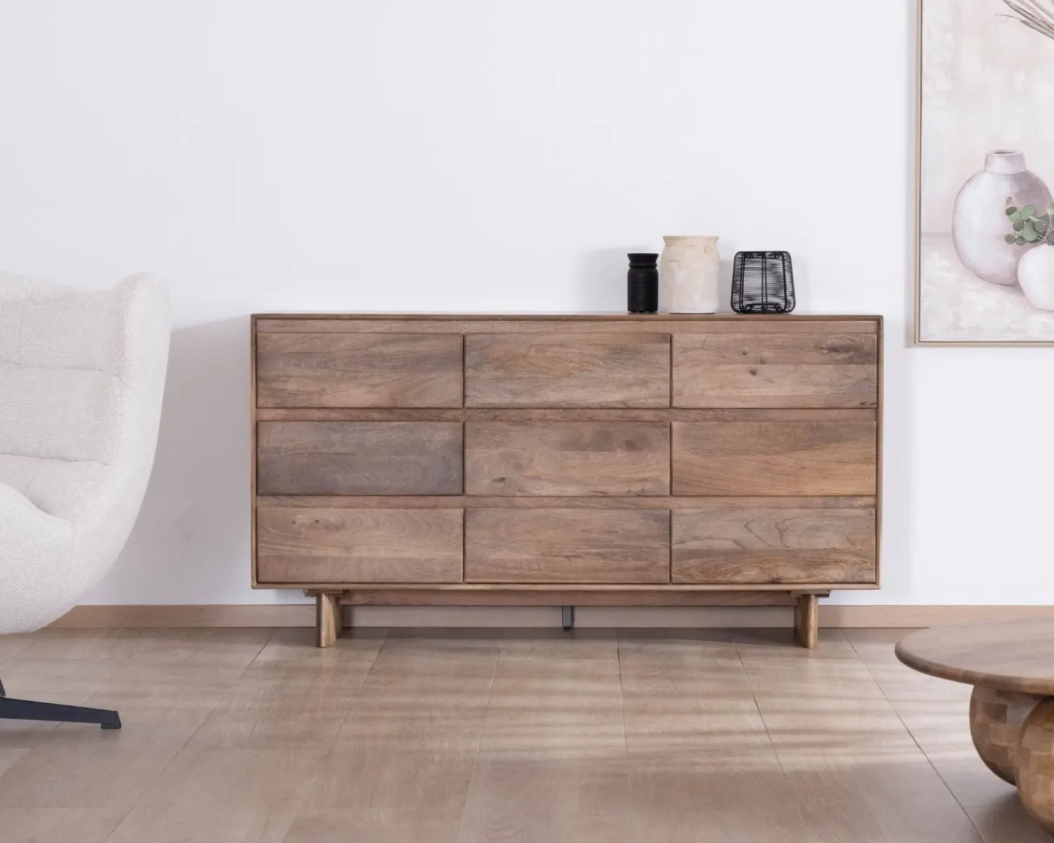 Meuble House Commode 9 tiroirs en bois massif de manguier "Geta" Style Japandi Sale
