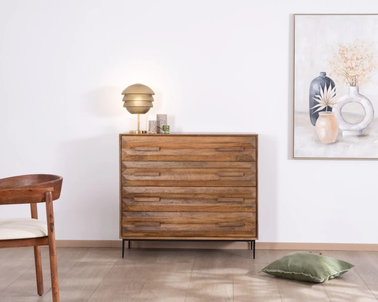 Meuble House Commode 4 tiroirs grande largeur "Presto" en manguier style rétro Discount