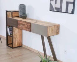 Meuble House Console moderne design avec rangements bois métal et ciment "Mezzo" New