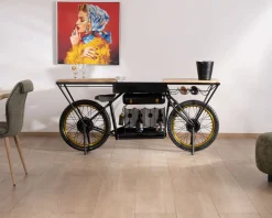 Meuble House Console moto vintage ultra originale bois et métal noir 