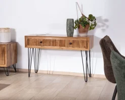 Meuble House Console vintage en acacia et pieds métal 