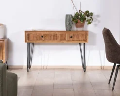 Meuble House Console vintage en acacia et pieds métal 