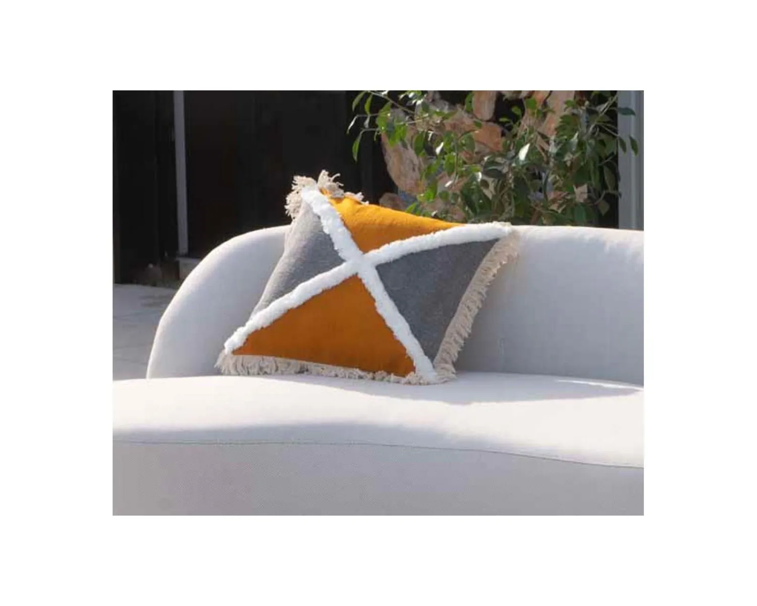 Meuble House Coussin carré en coton bicolore avec franges "Ethnic" 45x45cm Discount