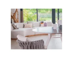 Meuble House Coussin décoratif carré beige et vert avec franges en lin 