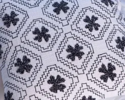 Meuble House Coussin décoratif en coton blanc avec motif brodés et pompons 