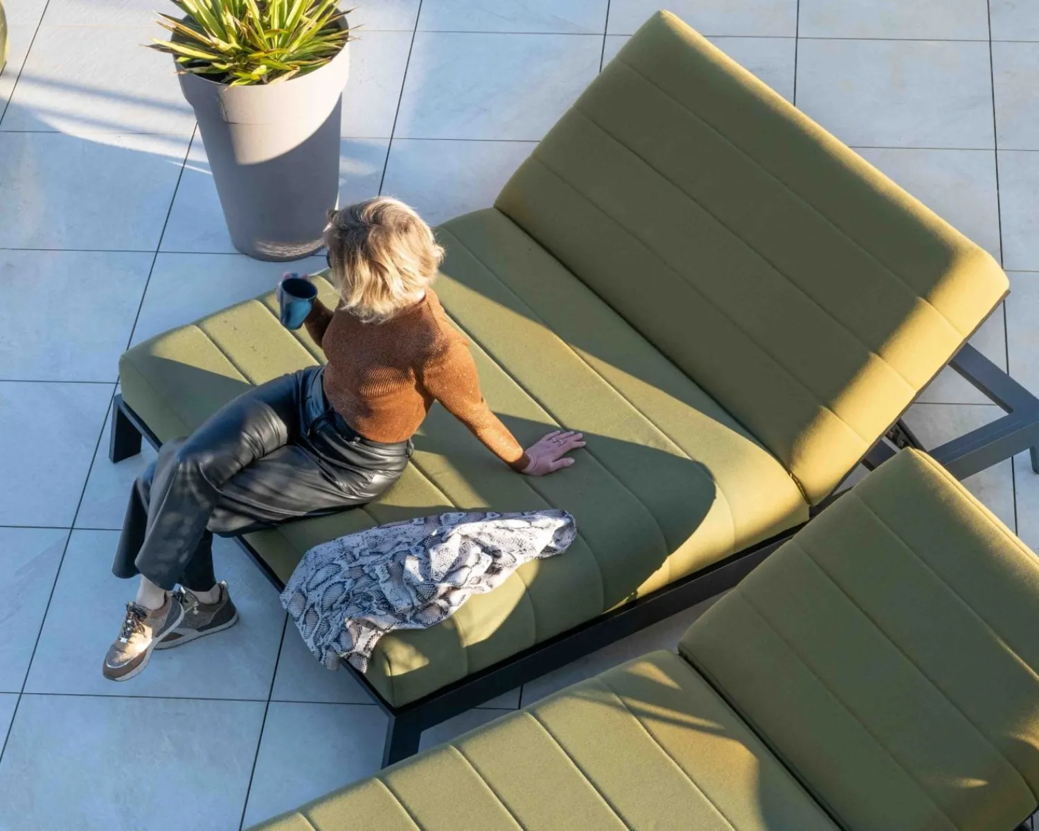 Meuble House Double bain de soleil haut de gamme vert et noir "Terrasse" Best