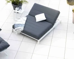 Meuble House Double bain de soleil matelassé gris foncé et blanc "Terrasse" New