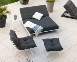 Meuble House Double bain de soleil matelassé gris foncé et blanc 