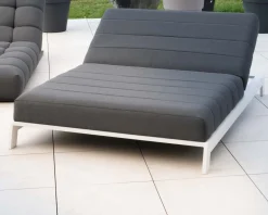 Meuble House Double bain de soleil matelassé gris foncé et blanc 