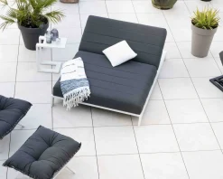 Meuble House Double bain de soleil matelassé gris foncé et blanc 