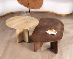 Meuble House Duo de tables basses en manguier naturel et marron finition sablée 