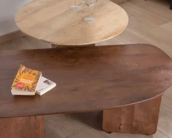 Meuble House Duo de tables basses en manguier naturel et marron finition sablée 