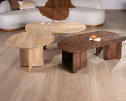 Meuble House Duo de tables basses en manguier naturel et marron finition sablée 