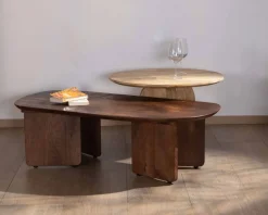 Meuble House Duo de tables basses en manguier naturel et marron finition sablée 