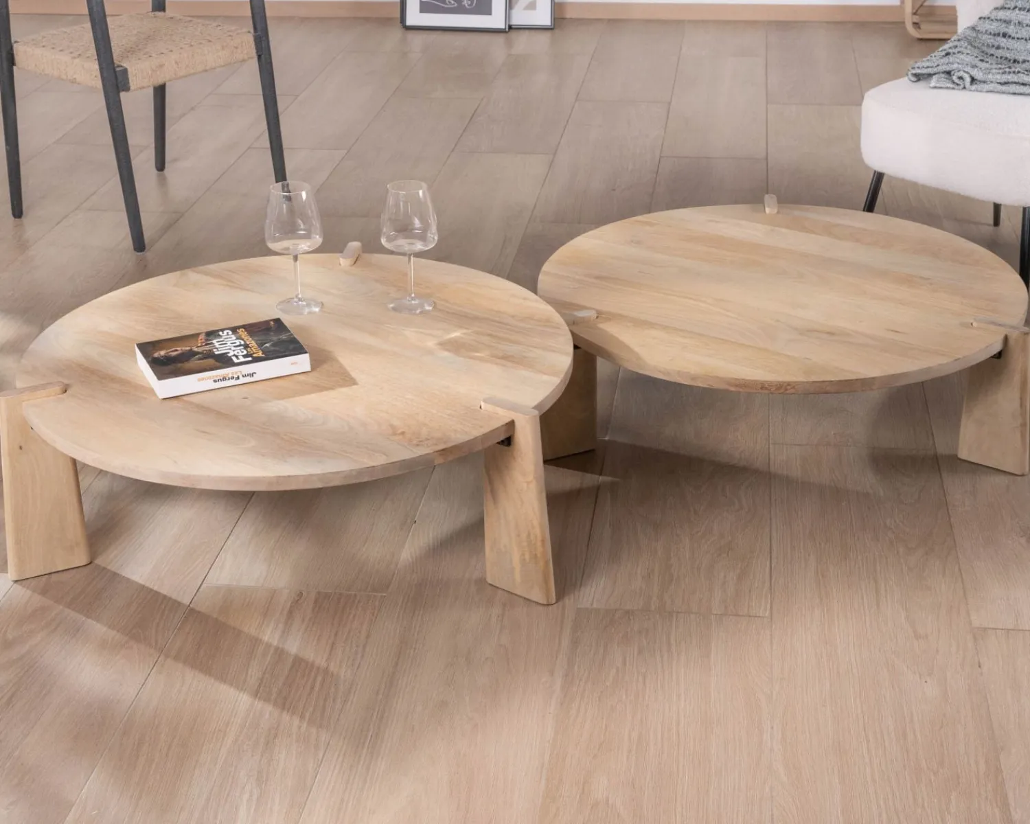 Meuble House Duo de tables basses rondes en manguier naturel "Loopie" Clearance
