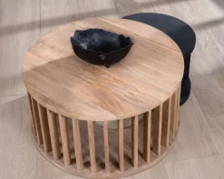 Meuble House Duo de tables basses rondes en manguier sablé marron et noir