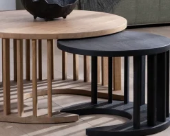 Meuble House Duo de tables basses rondes en manguier sablé marron et noir