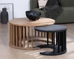 Meuble House Duo de tables basses rondes en manguier sablé marron et noir