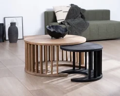 Meuble House Duo de tables basses rondes en manguier sablé marron et noir