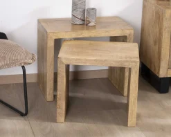 Meuble House Duo de tables d'appoints gigognes en manguier lignes épurées "Manoha" Sale