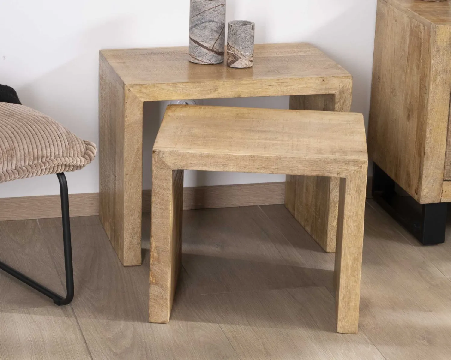 Meuble House Duo de tables d'appoints gigognes en manguier lignes épurées "Manoha" Sale