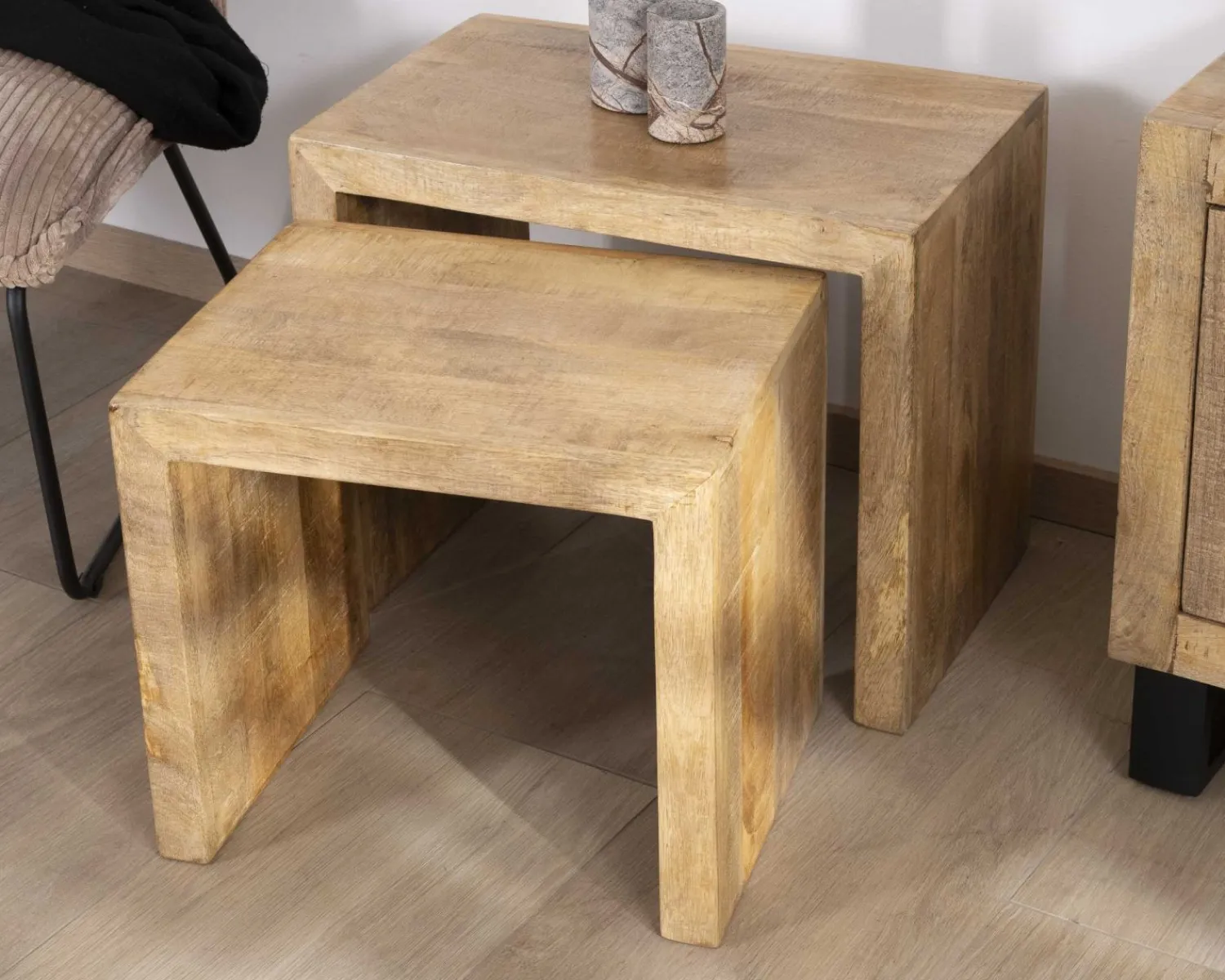 Meuble House Duo de tables d'appoints gigognes en manguier lignes épurées "Manoha" Sale