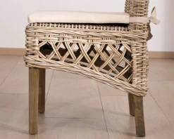 Meuble House Elégante chaise de repas en rotin tressé avec galette d'assise en tissu "Noho" Online