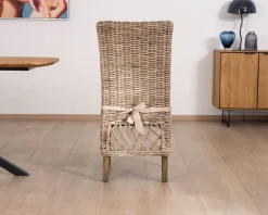 Meuble House Elégante chaise de repas en rotin tressé avec galette d'assise en tissu 