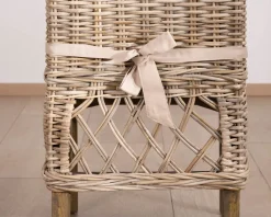 Meuble House Elégante chaise de repas en rotin tressé avec galette d'assise en tissu 