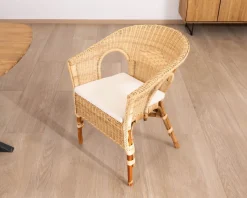 Meuble House Elégant petit fauteuil en rotin tressé avec assise tissu