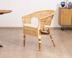 Meuble House Elégant petit fauteuil en rotin tressé avec assise tissu