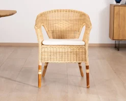 Meuble House Elégant petit fauteuil en rotin tressé avec assise tissu