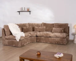 Meuble House Elément d'angle pour canapé modulaire camel en velours larges côtes 