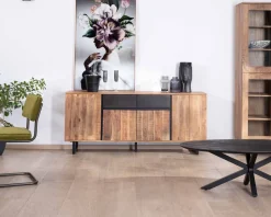Meuble House Enfilade 175cm en acacia avec 2 tiroirs et pieds métal noirs "Bennett" Online