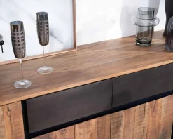 Meuble House Enfilade 175cm en acacia avec 2 tiroirs et pieds métal noirs 