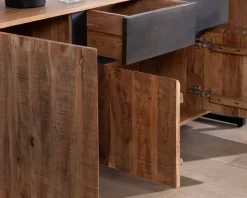 Meuble House Enfilade 175cm en acacia avec 2 tiroirs et pieds métal noirs 