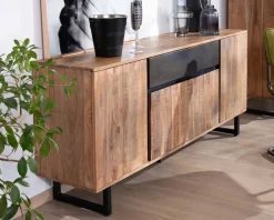 Meuble House Enfilade 175cm en acacia avec 2 tiroirs et pieds métal noirs 