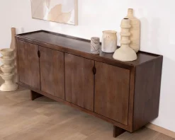 Meuble House Enfilade esprit rétro chic 4 portes 180 cm en manguier massif teinte noyer 