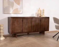 Meuble House Enfilade esprit rétro chic 4 portes 180 cm en manguier massif teinte noyer 