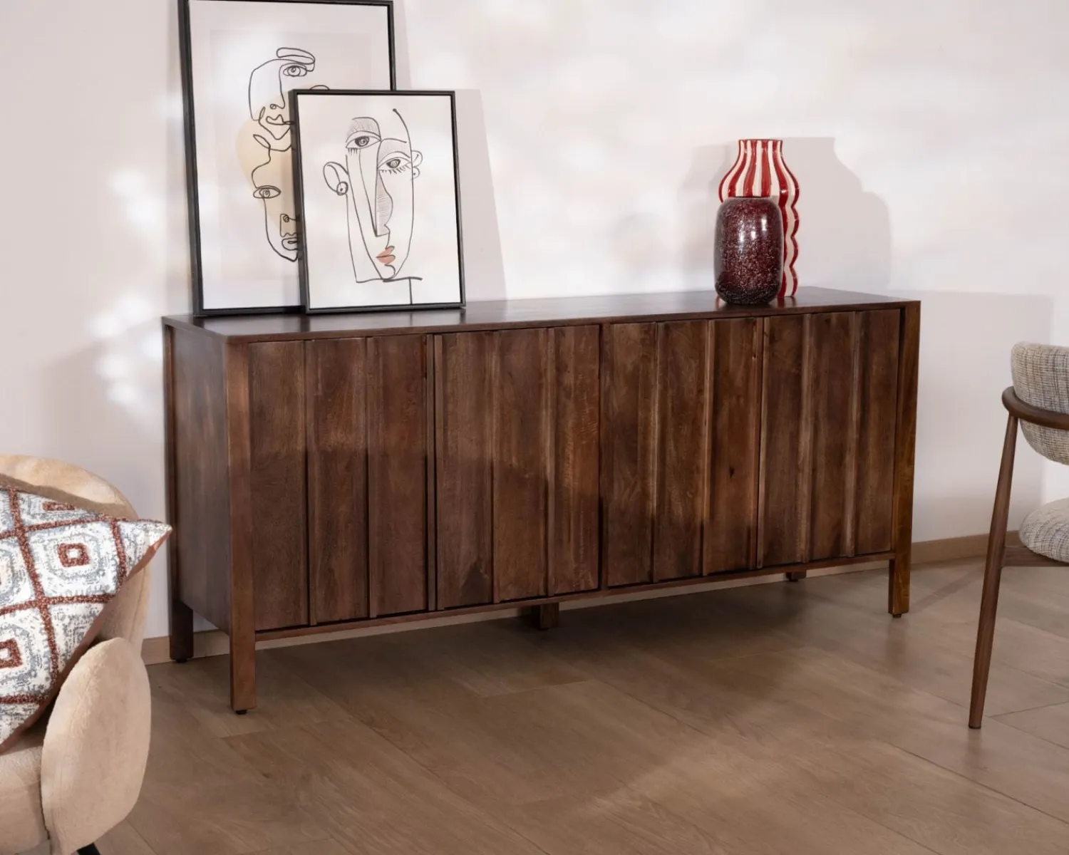 Meuble House Enfilade esprit zen en manguier 180 cm « Sicora » teinte noyer New
