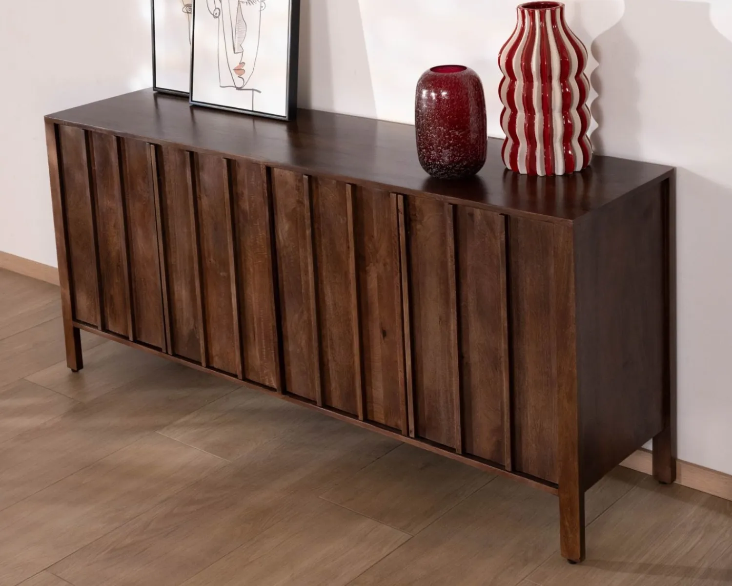 Meuble House Enfilade esprit zen en manguier 180 cm « Sicora » teinte noyer New
