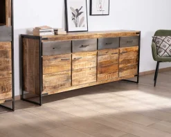 Meuble House Enfilade industrielle 200 cm en manguier et métal 