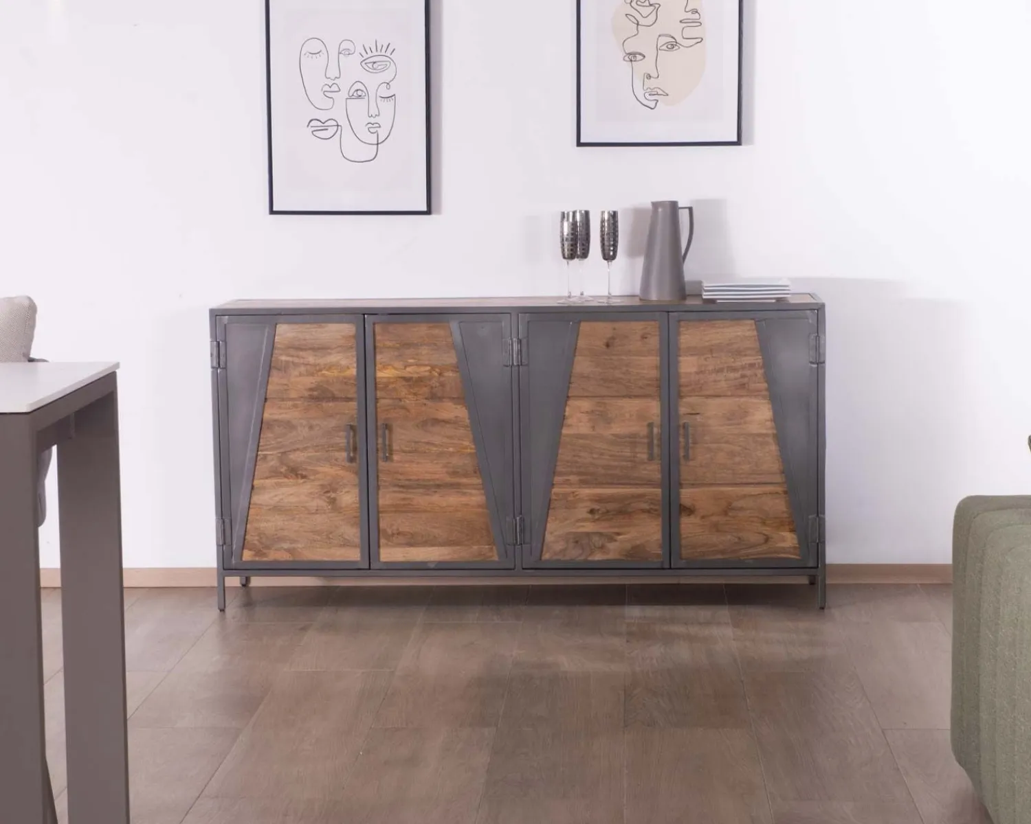 Meuble House Enfilade industrielle métal gris et bois de manguier "Vista" Clearance