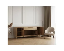 Meuble House Enfilade 4 portes 200 cm en manguier teinte noyer clair