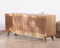 Meuble House Enfilade 4 portes 200 cm en manguier teinte noyer clair