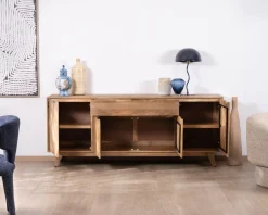 Meuble House Enfilade 4 portes 200 cm en manguier teinte noyer clair