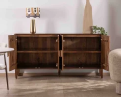 Meuble House Enfilade rétro 4 portes en manguier massif foncé 180 cm